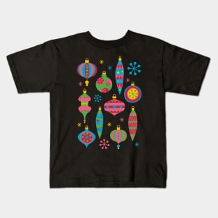 Retro Christmas Ornaments Colorful - Mid Century Modern Black Kids T-Shirt